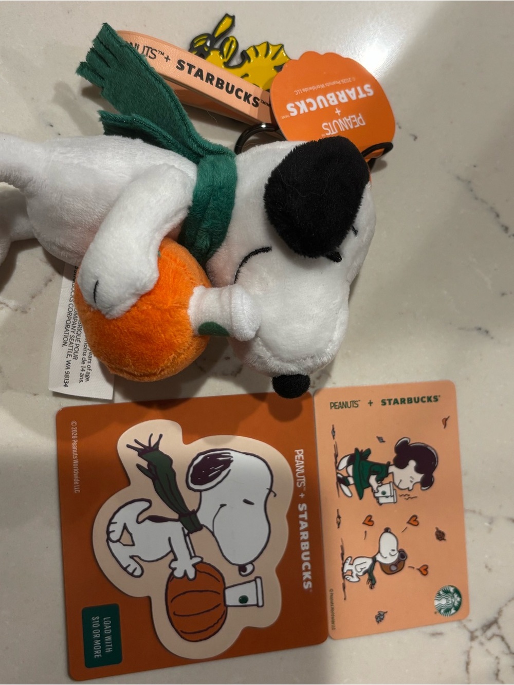 Starbucks x Peanuts Snoopy Pumpkin Plush Keychain & Collectible Gift Cards NWT